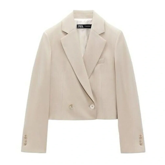 NWOT Zara cropped double breasted blazer light tan size M - Picture 1 of 6